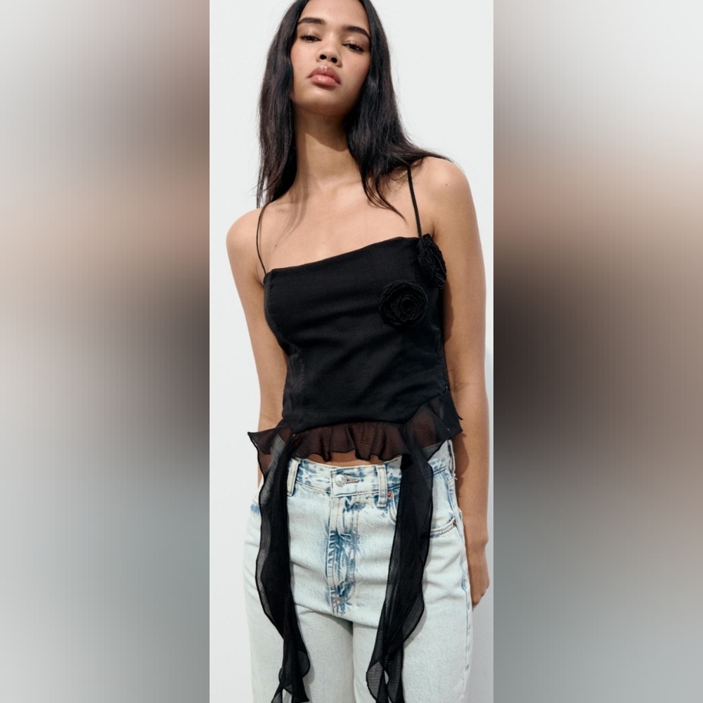 Zara Raised Floral Chiffon Cotton Top